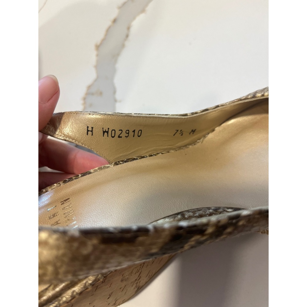 Stuart Weitzman Snakeskin Embossed Cork Wedge Slingback Sandals Brown 7.5 M - Picture 3 of 8
